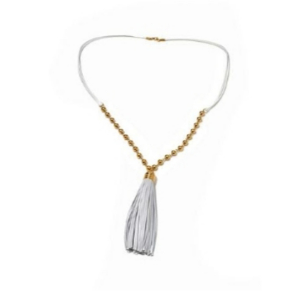 Leather Tassel Stainless Steel 34" necklace